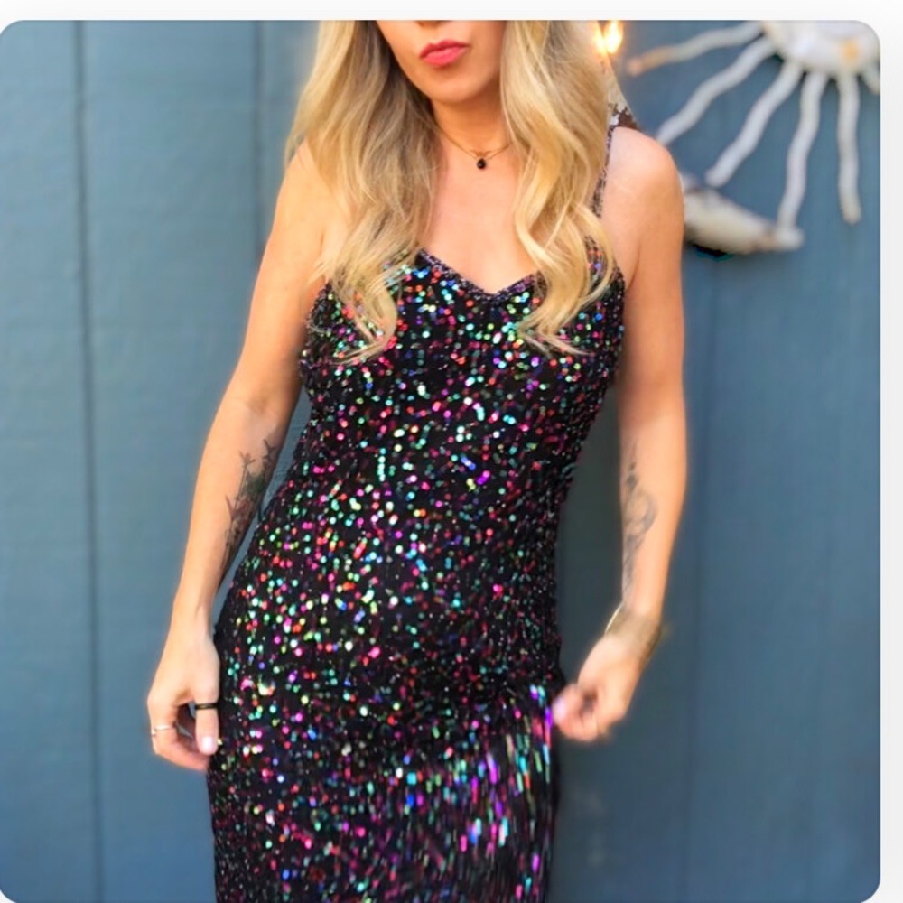 Vintage silk rainbow sequin gown - Picture 4 of 11